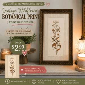 Vintage Wildflower & Butterfly Botanical – Printable PNG Design